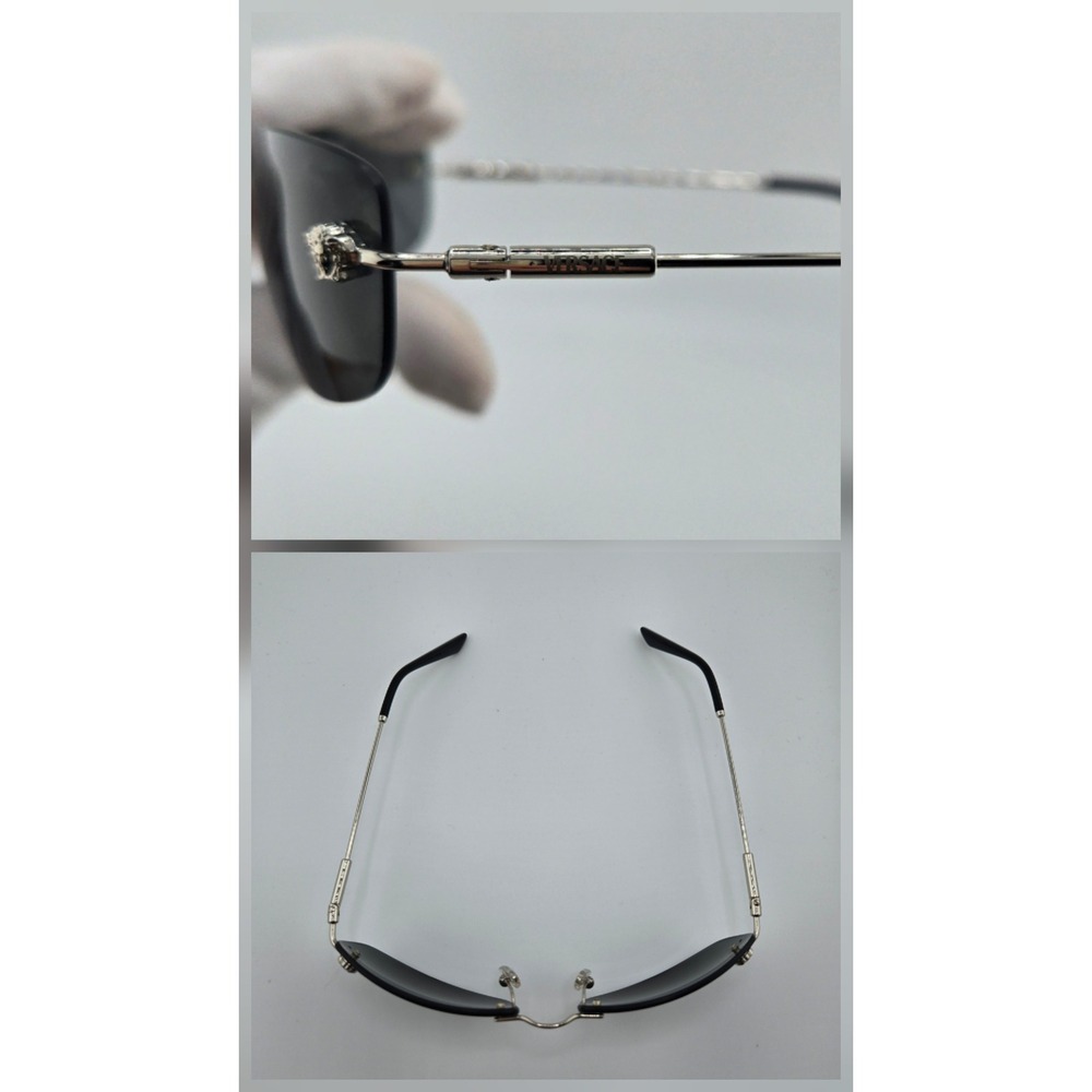 Versace Mod 2275 Rimless Sunglasses Silver Medusa Dark Grey Lens Italy Authentic - Picture 4 of 8